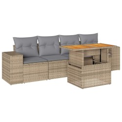 Salon de jardin avec coussins 5 pcs beige résine tressée 