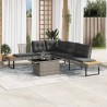 Salon de jardin avec coussins 2pcs gris résine tressée et verre 