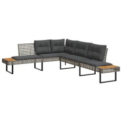Salon de jardin avec coussins 2pcs gris résine tressée et verre 