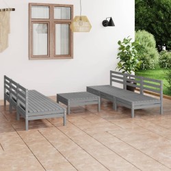 Salon de jardin 7 pcs Gris Bois de pin massif 