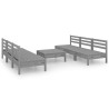 Salon de jardin 7 pcs Gris Bois de pin massif 