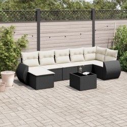 Salon de jardin 8 pcs avec coussins noir résine tressée 