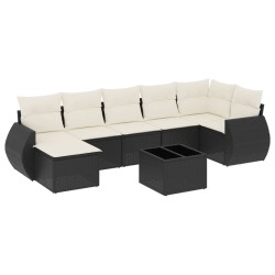 Salon de jardin 8 pcs avec coussins noir résine tressée 