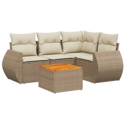 Salon de jardin avec coussins 5 pcs beige résine tressée 