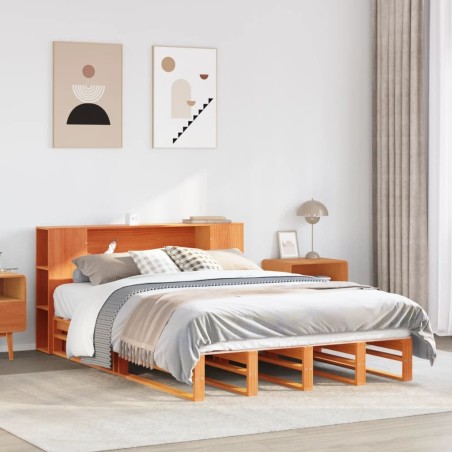 Lit bibliothèque sans matelas cire marron 120x200cm bois massif 