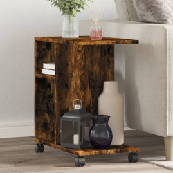 Table d'appoint avec roues chêne fumé bois d'ingénierie 