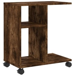 Table d'appoint avec roues chêne fumé bois d'ingénierie 