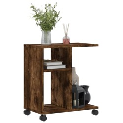 Table d'appoint avec roues chêne fumé bois d'ingénierie 