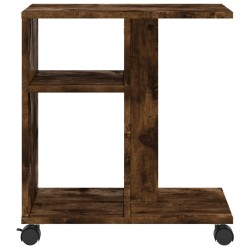 Table d'appoint avec roues chêne fumé bois d'ingénierie 