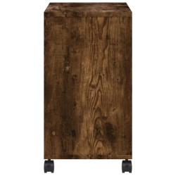 Table d'appoint avec roues chêne fumé bois d'ingénierie 