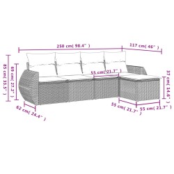 Salon de jardin 5 pcs avec coussins gris résine tressée 