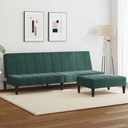 Canapé-lit à 2 places avec repose-pied vert foncé velours 