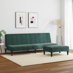 Canapé-lit à 2 places avec repose-pied vert foncé velours 