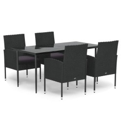 Ensemble à manger de jardin coussins 5pcs Noir Résine tressée 