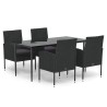 Ensemble à manger de jardin coussins 5pcs Noir Résine tressée 
