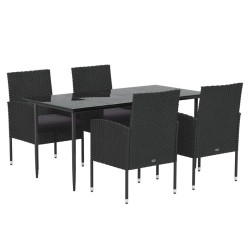 Ensemble à manger de jardin coussins 5pcs Noir Résine tressée 