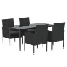 Ensemble à manger de jardin coussins 5pcs Noir Résine tressée 