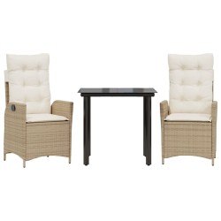 Ensemble à manger de jardin et coussins 3 pcs Beige poly rotin 