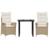 Ensemble à manger de jardin et coussins 3 pcs Beige poly rotin 