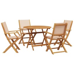 Ensemble à manger de jardin 5 pcs beige tissu et bois massif 