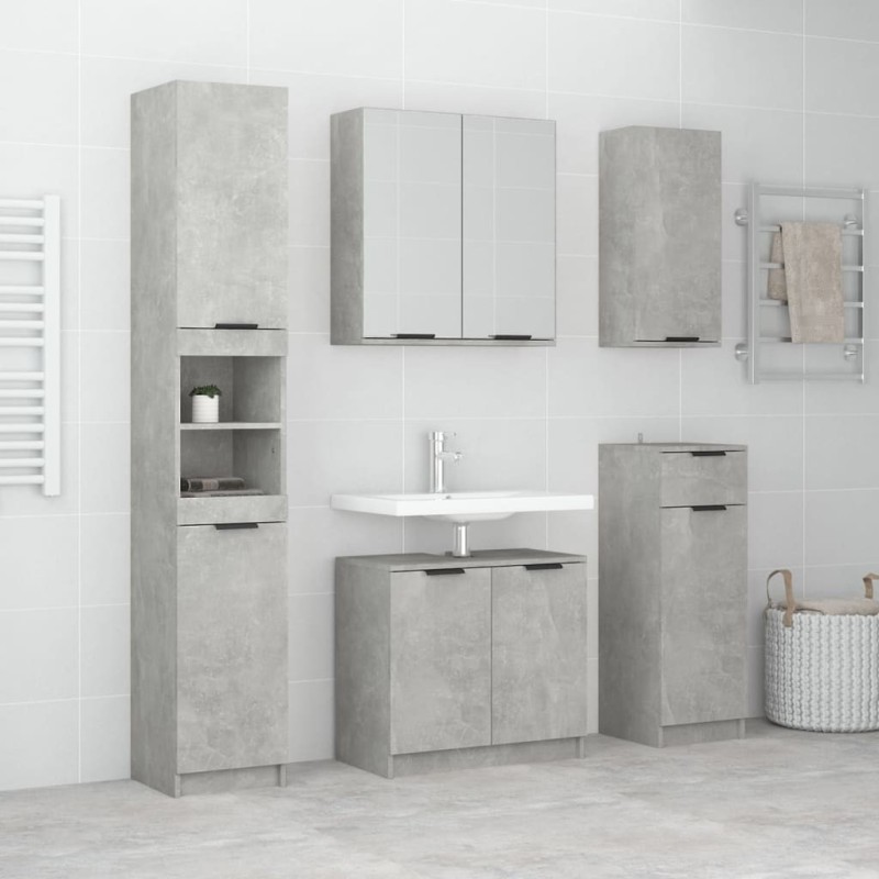 Meubles de salle de bain 5 pcs Gris béton Bois d'ingénierie Meubles de salle de bain 5 pcs Gris béton Bois d'ingénierie