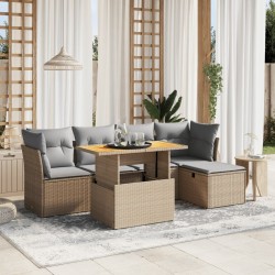 Salon de jardin avec coussins 6 pcs beige résine tressée 