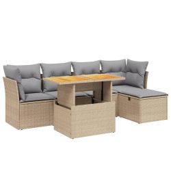 Salon de jardin avec coussins 6 pcs beige résine tressée 