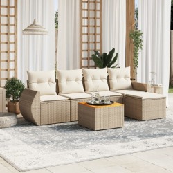 Salon de jardin avec coussins 6 pcs beige résine tressée 