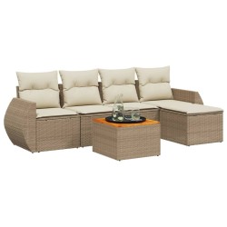Salon de jardin avec coussins 6 pcs beige résine tressée 