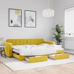 Lit de jour avec gigogne et tiroirs jaune 80x200 cm velours 