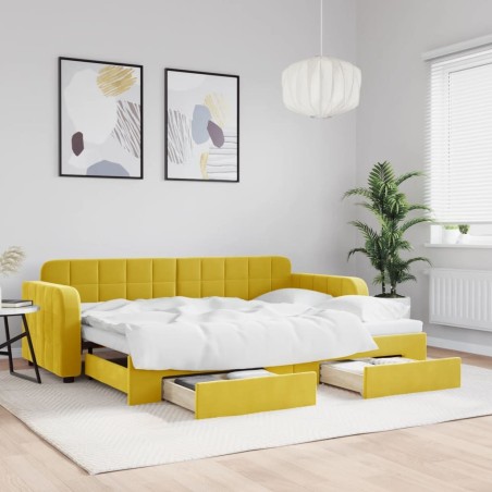 Lit de jour avec gigogne et tiroirs jaune 80x200 cm velours 