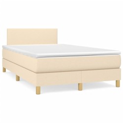 Sommier à lattes de lit matelas et LED crème 120x190 cm tissu 