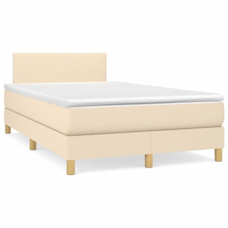 Sommier à lattes de lit matelas et LED crème 120x190 cm tissu 