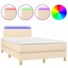 Sommier à lattes de lit matelas et LED crème 120x190 cm tissu 