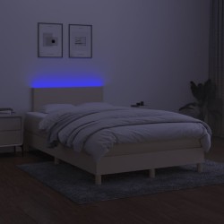 Sommier à lattes de lit matelas et LED crème 120x190 cm tissu 