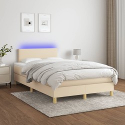 Sommier à lattes de lit matelas et LED crème 120x190 cm tissu 