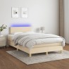 Sommier à lattes de lit matelas et LED crème 120x190 cm tissu 