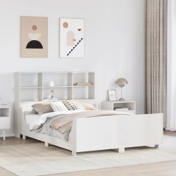 Lit bibliothèque sans matelas blanc 140x190 cm bois massif 