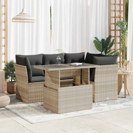 Salon de jardin 5 pcs avec coussins gris clair résine tressée 