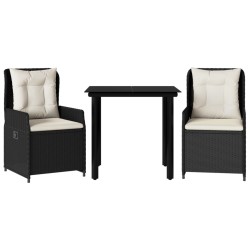 Ensemble à manger de jardin avec coussins 3 pcs Noir 