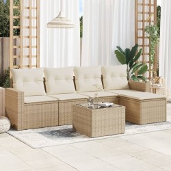 Salon de jardin avec coussins 6 pcs beige résine tressée 