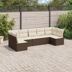 Salon de jardin avec coussins 7 pcs marron résine tressée 
