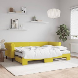 Lit de jour avec lit gigogne et matelas jaune 80x200 cm velours 