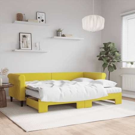 Lit de jour avec lit gigogne et matelas jaune 80x200 cm velours 