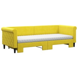 Lit de jour avec lit gigogne et matelas jaune 80x200 cm velours 