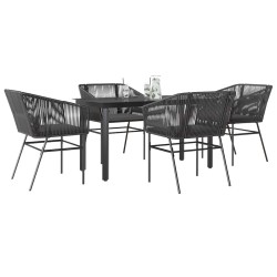 Ensemble à manger de jardin et coussins 5 pcs noir rotin verre 