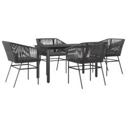 Ensemble à manger de jardin et coussins 5 pcs noir rotin verre 