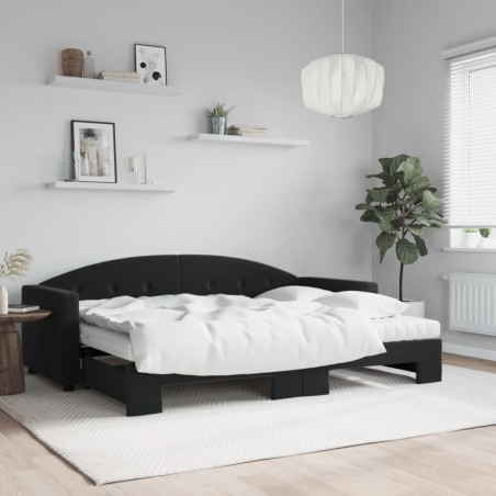 Lit de jour avec lit gigogne et matelas noir 80x200 cm velours 