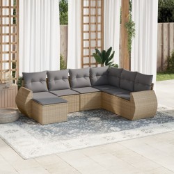 Salon de jardin avec coussins 7 pcs beige résine tressée 