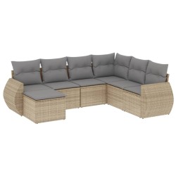 Salon de jardin avec coussins 7 pcs beige résine tressée 
